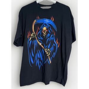 Samborghini Official Grim Reaper Size XXL Horror Flames Graphic Black Tshirt